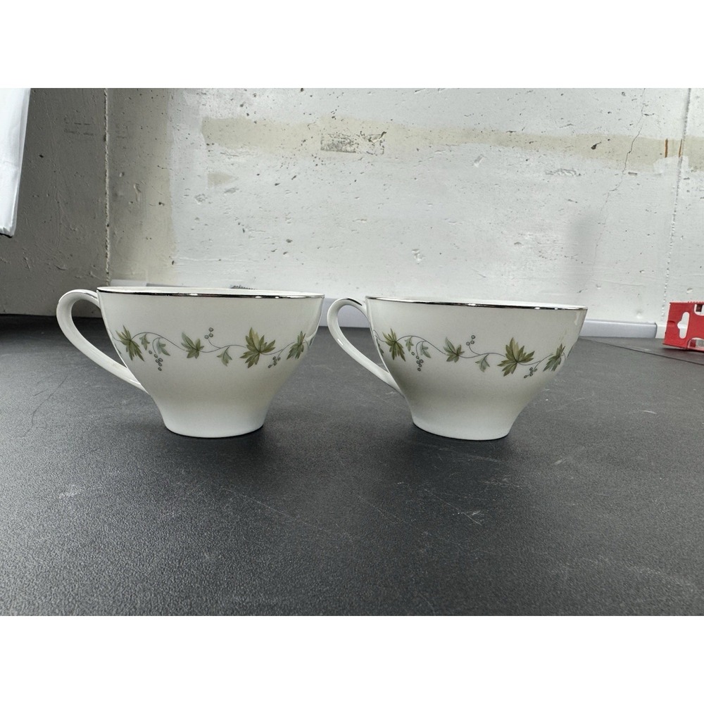 Noritake Lexington coffee tea‎ cups set of two floral platinum trim